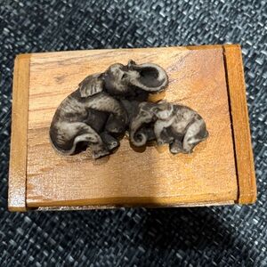 Wooden Box with Elephant Carving